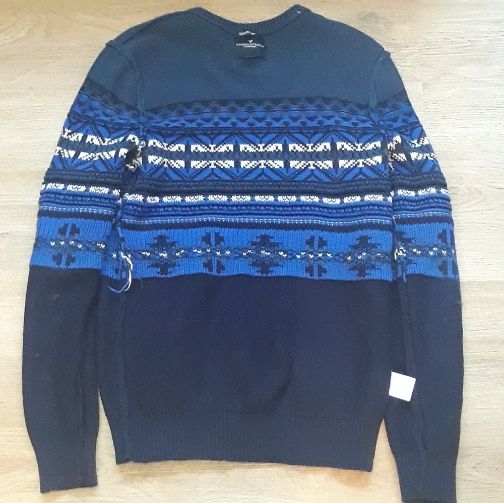 American Eagle Seriously Soft Blue Knit Geometric Pullover Sweater - XS - Picture 3 of 10